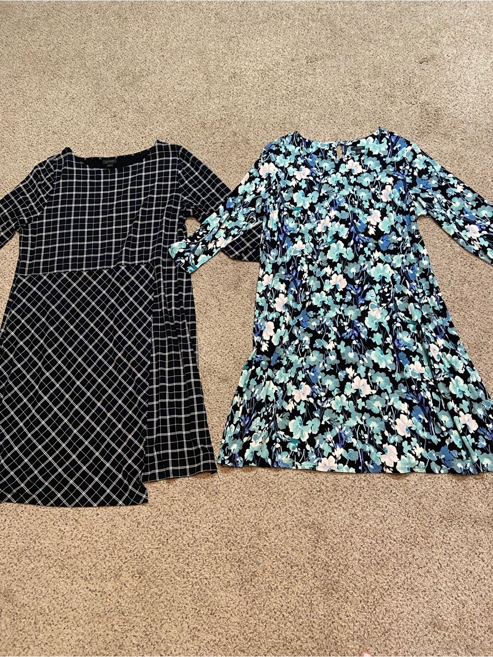 J. Jill Wearever Dress Lot XL 2 Dresses Knee Length  Floral & Plaid Faux Wrap